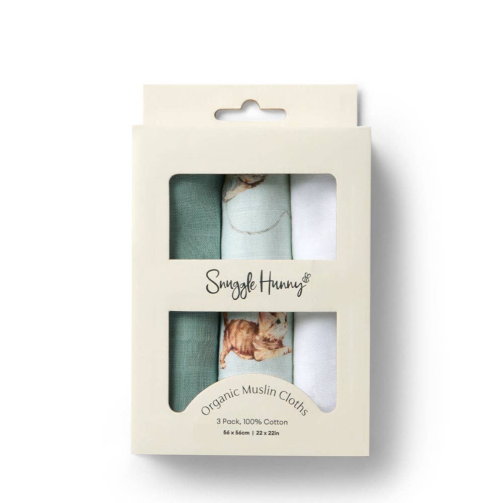 Small Organic Muslin Cloths 3 Pack - Kittens/Sage/Milk